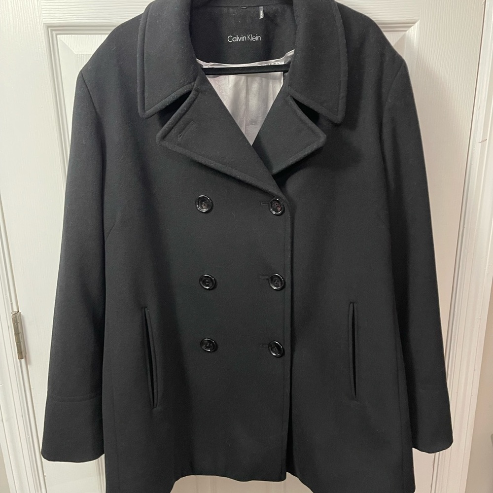 Calvin Klein Vintage Black Wool Cashmere Blend Peacoat Women's Approx SZ XL - Picture 3 of 15